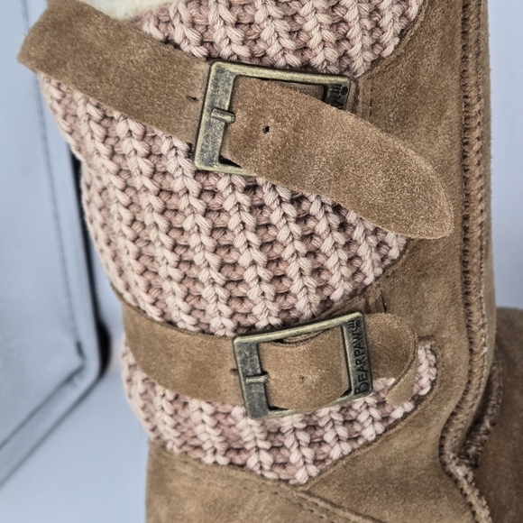 BearPaw Boshie Boots Brown Suede Knit Detail Light Hickory Women's size 8 - Picture 2 of 11